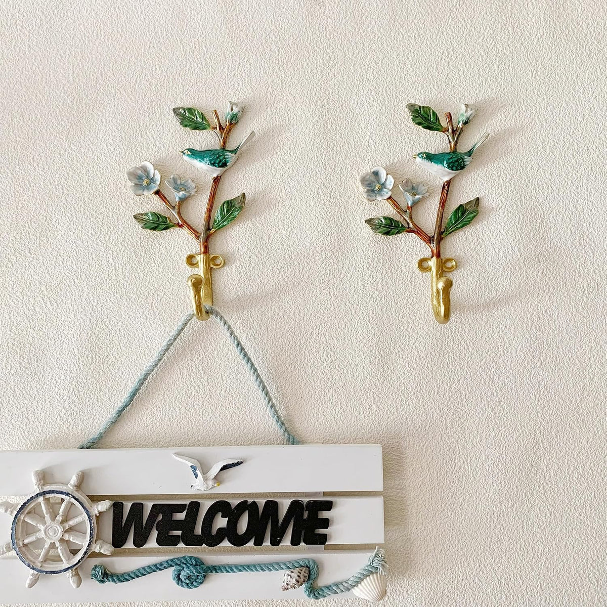 2 Pack Decorative Wall Hooks, Vintage Bird Shaped Metal Wall Hook for Hanging Coats Clothes Keys Hats Towels