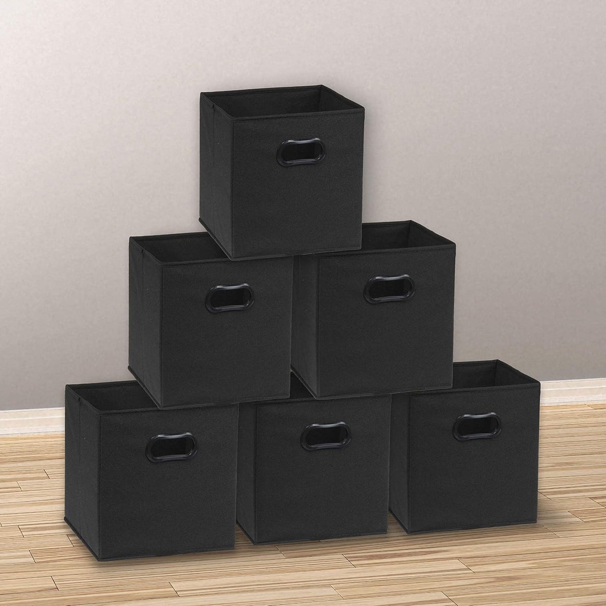 Simple Houseware 11-Inch Foldable Cube Storage Bins with Handles, Black