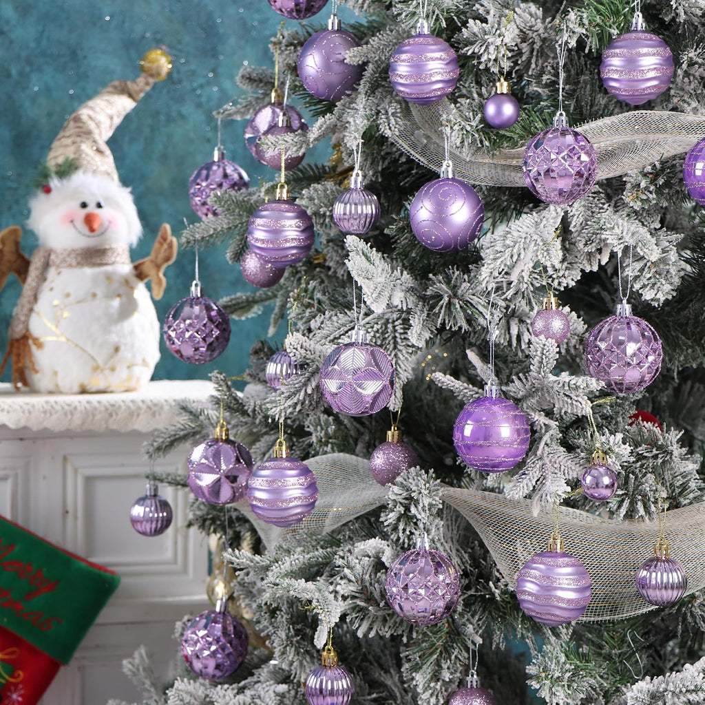 100Pcs Light Purple Christmas Ball Ornaments Vintage Tree Decorations