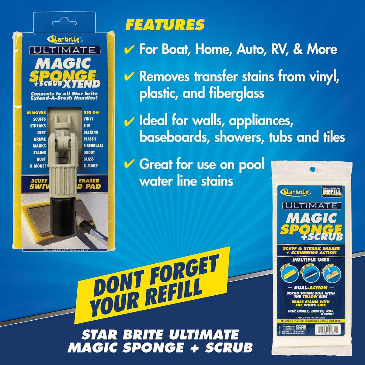 STAR BRITE Ultimate Magic Sponge + Scrub Xtend for Pool, RV, Boat & Home