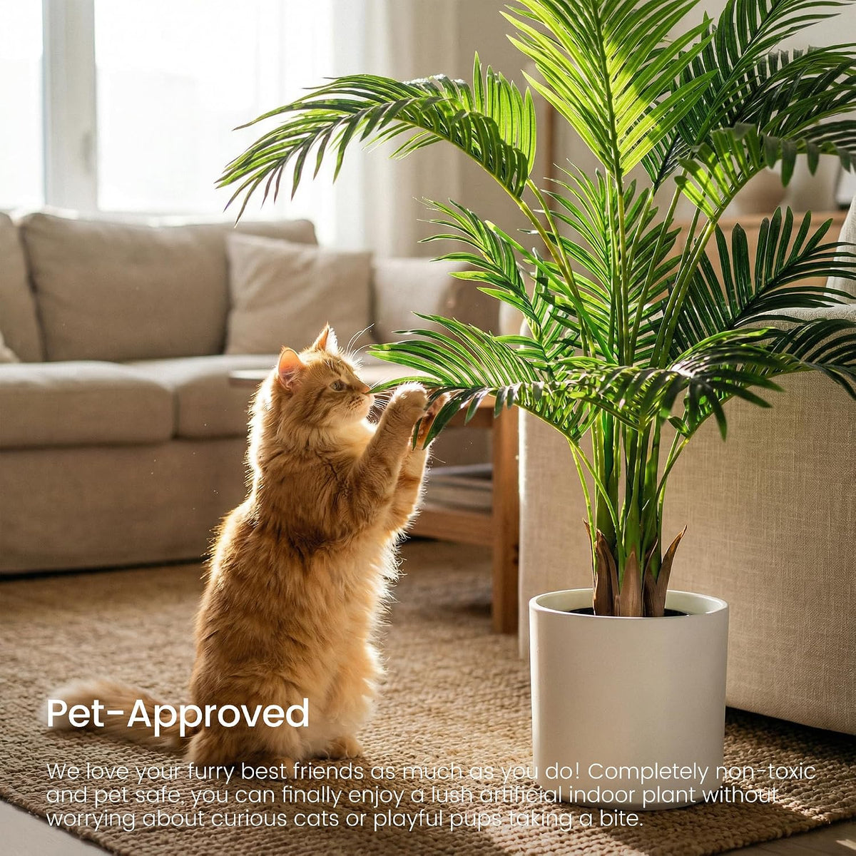 4ft Artificial Areca Palm Tree Plant, 47in Fake Cane Palm, Dypsis Lutescens