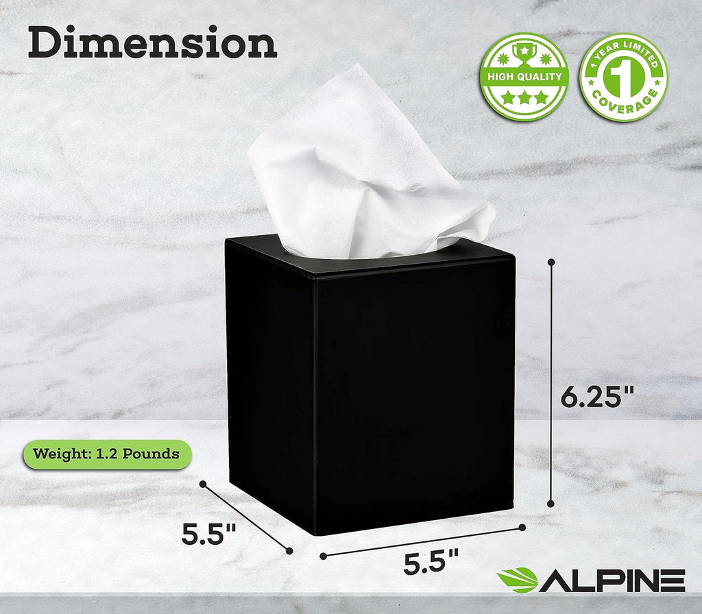 Alpine Industries Black Acrylic Tissue Box Cover - Eco Friendly Dispenser - Decorative Holder/Organizer for Bathroom, Office Desk & Car (Black)