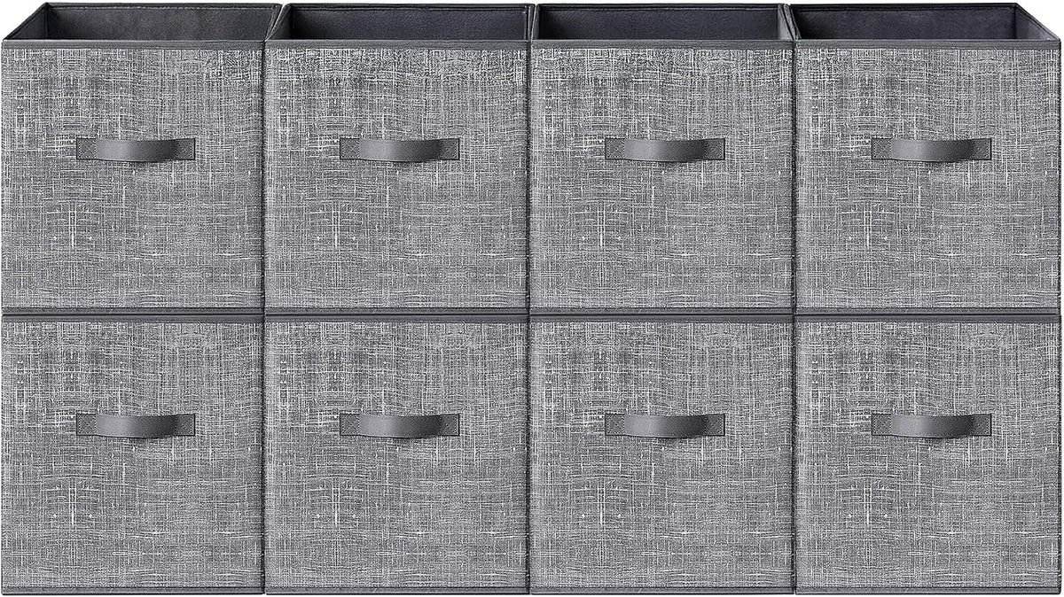 SONGMICS HOME Foldable Storage Cubes Set of 8, Fabric Shelf Organizer Bins with Handles, Closet Storage Boxes for Clothes, 10.4 x 10.4 x 11.2 Inches, Gray