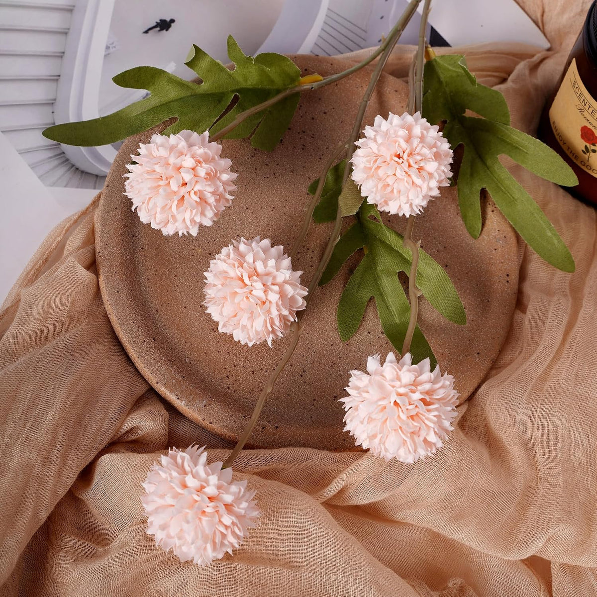 Mixed 10 Pcs Artificial Pompon Mum Set-8 Chrysanthemum & 2 Rose Red Daisy, Pink Silk Faux Flower for Vase Fall Floral Arrangements Wedding Centerpiece DIY Home Indoor Outdoor Decor (No Vase)