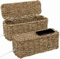 2 Pack Handwoven Cable Management Box with Lid, Decorative Cord Organizer for Power Strips, Chargers, TV Wires, Desk, Home & Office Storage, Natural Sea Grass