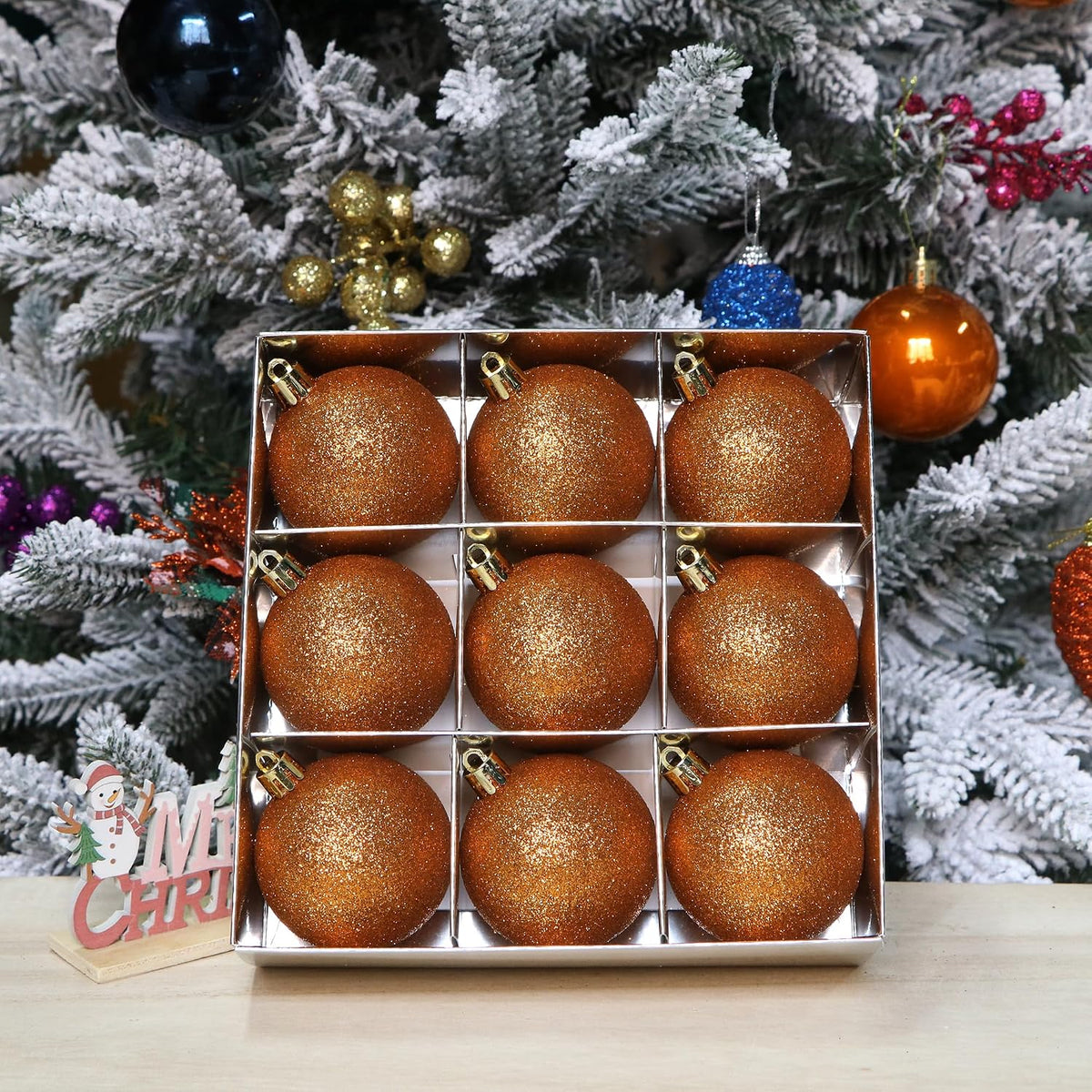 YYCRAFT Glitter Orange Shatterproof Christmas Ornament 6cm Unique Color Ornament for Holiday Decor Wreaths Garlands Box Set (9 Pack,Orange)