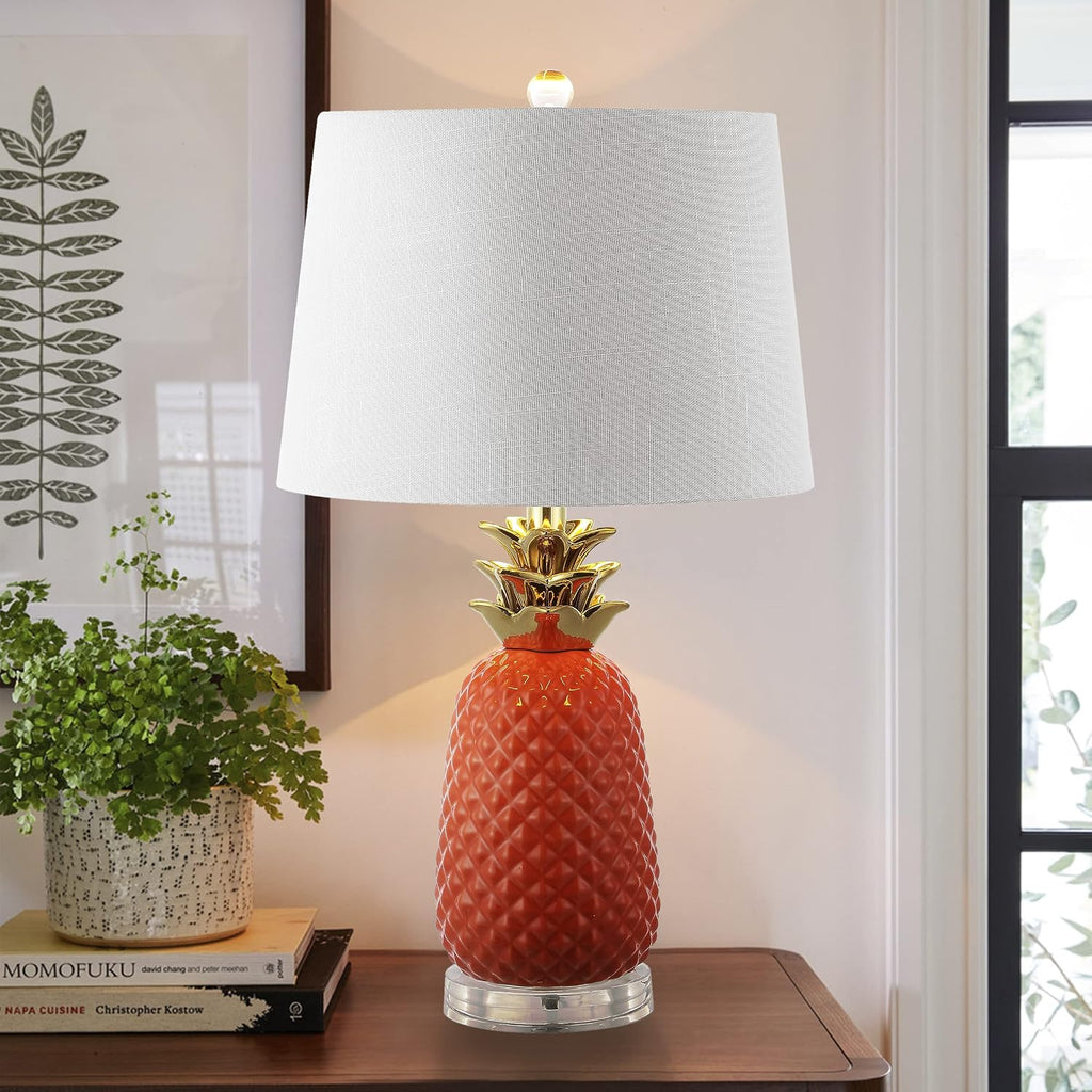 JONATHAN Y Pineapple Ceramic Table Lamp Bedside Nightstand 23", Orange/Gold