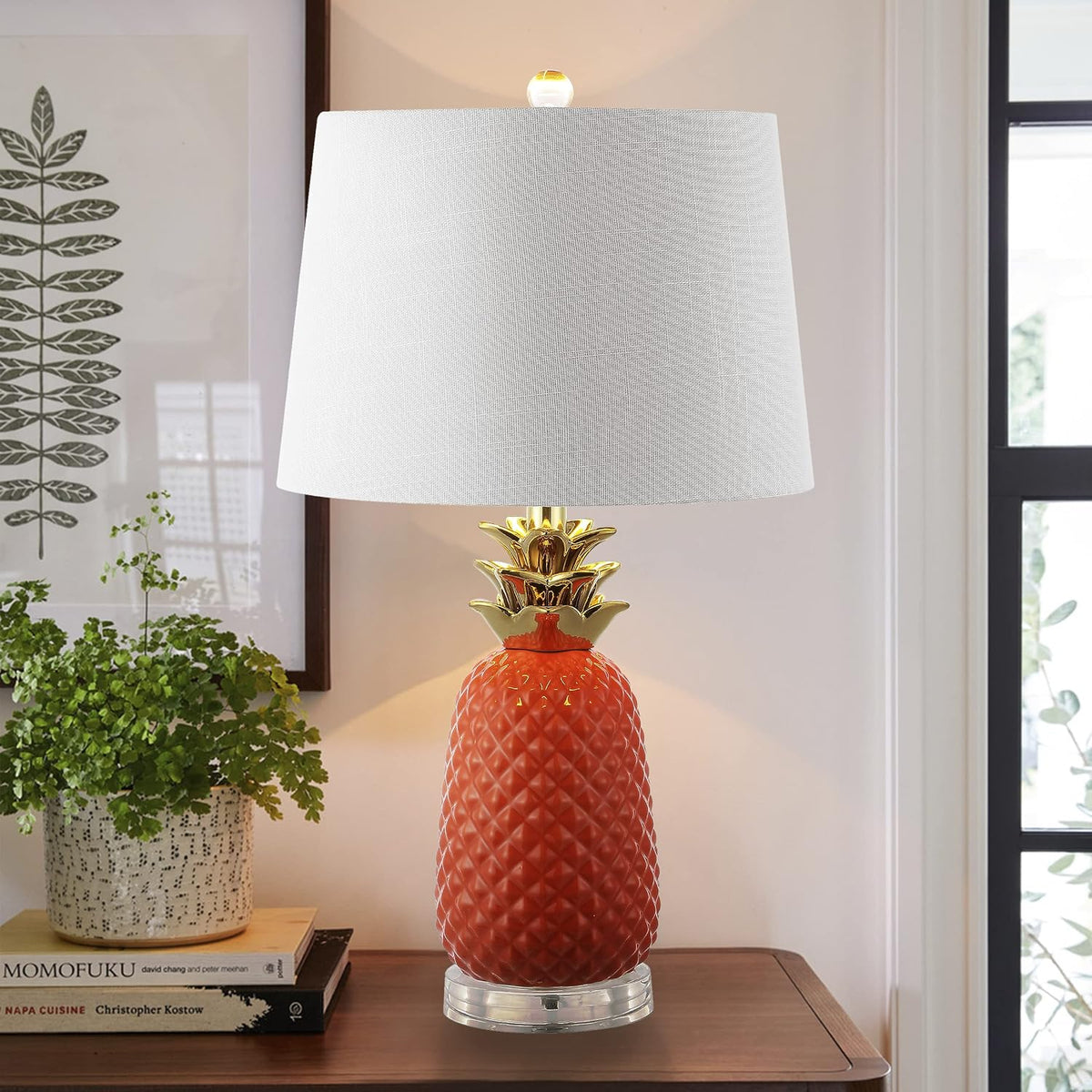 JONATHAN Y Pineapple Ceramic Table Lamp Bedside Nightstand 23", Orange/Gold