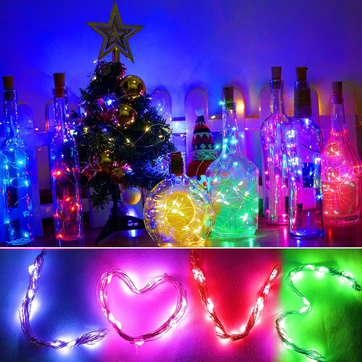 SmilingTown 12 Packs 20 LED Wine Bottle Lights with Cork - Silver Wire Fairy String Lights Battery Operated Cork Lights for Wine Liquor Bottle,Christmas,Birthday,Wedding Party Decor(6 Colors)
