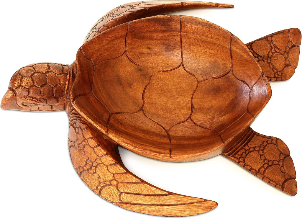 Wooden Hand Carved Turtle Bowl – Decorative Fruit Dish, Rustic Coastal Ocean-Inspired Tabletop Centerpiece, Handmade Animal Shaped Wood Serving Tray, Artisan Beach House Decor Accent Turtle Bowls