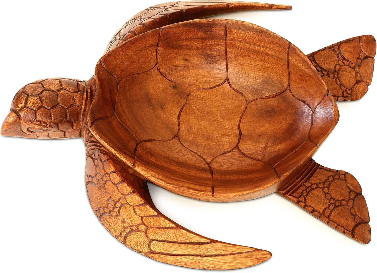 Wooden Hand Carved Turtle Bowl – Decorative Fruit Dish, Rustic Coastal Ocean-Inspired Tabletop Centerpiece, Handmade Animal Shaped Wood Serving Tray, Artisan Beach House Decor Accent Turtle Bowls