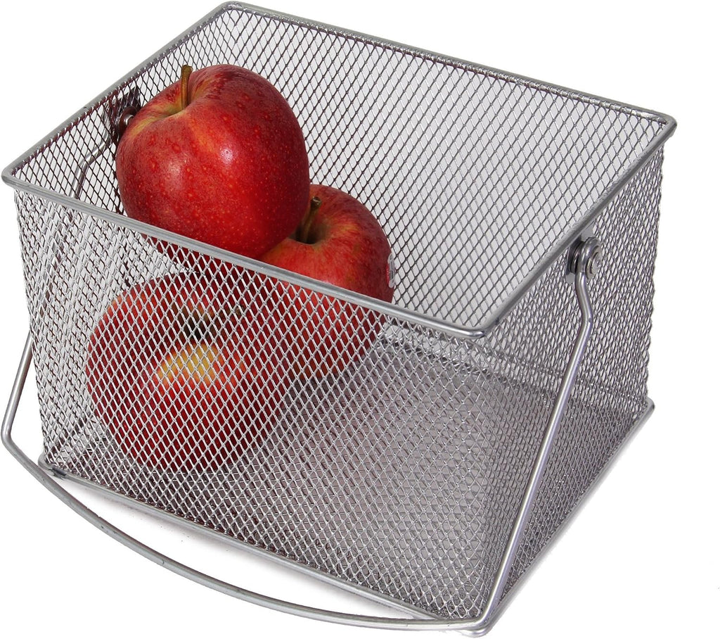 YBM Home Mesh Wire Food Storage Organizer Bin Basket with Handle for Kitchen Pantry, Cabinets, Bathroom, Laundry Room, Closets, Garage - Rectangle Metal Farmhouse Mesh Basket, 2 PACK