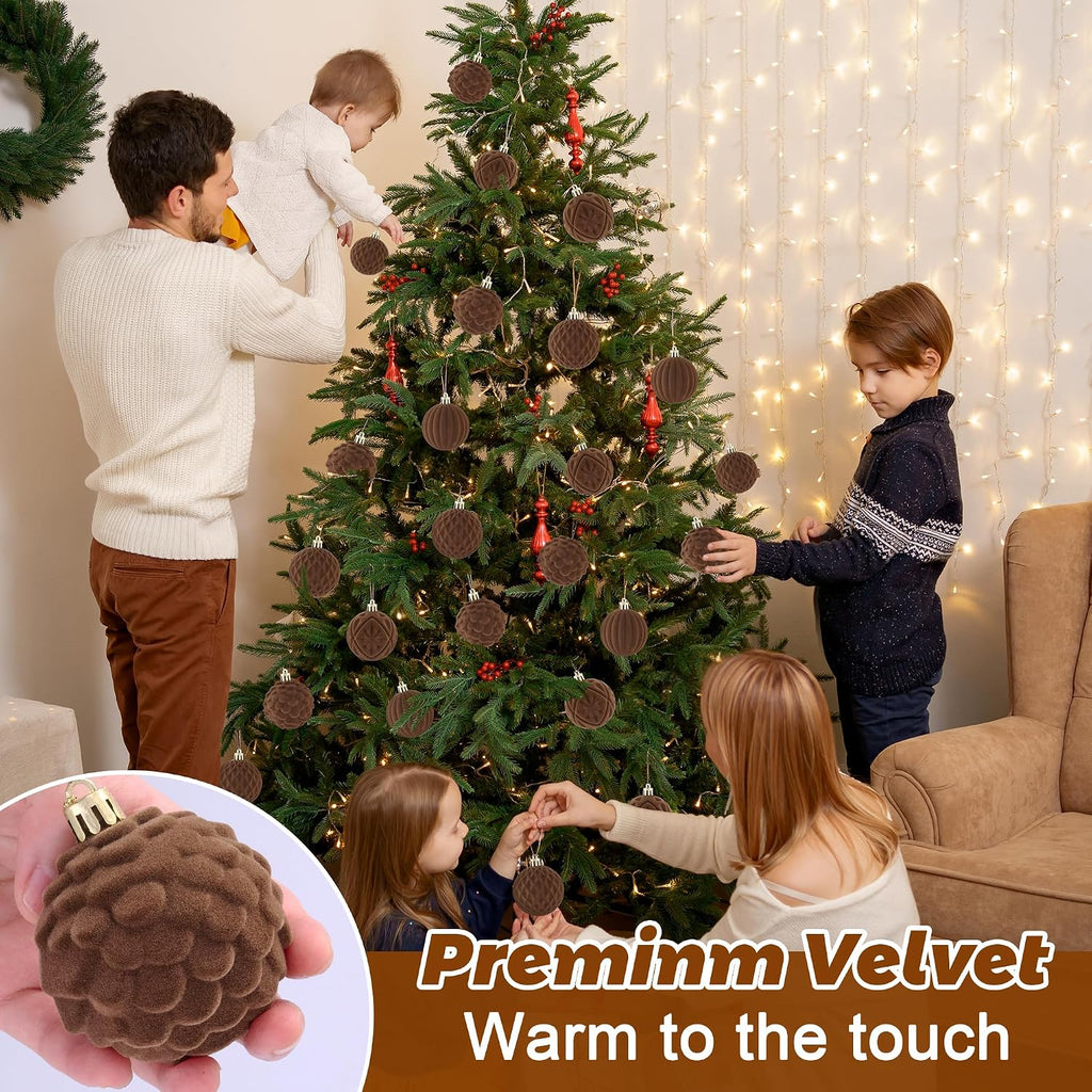 BLEUM CADE 16Pcs Brown Velvet Shatterproof Christmas Ball Ornaments