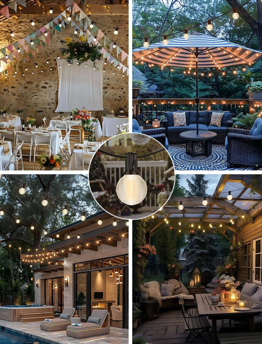 50FT LED Outdoor String Lights with 52 (2 Spare) Frosted Patio Shatterproof Bulbs,Commercial Grade Waterproof Patio Lights,Decorative for Garden Christmas Patio,Backyard, Balcony