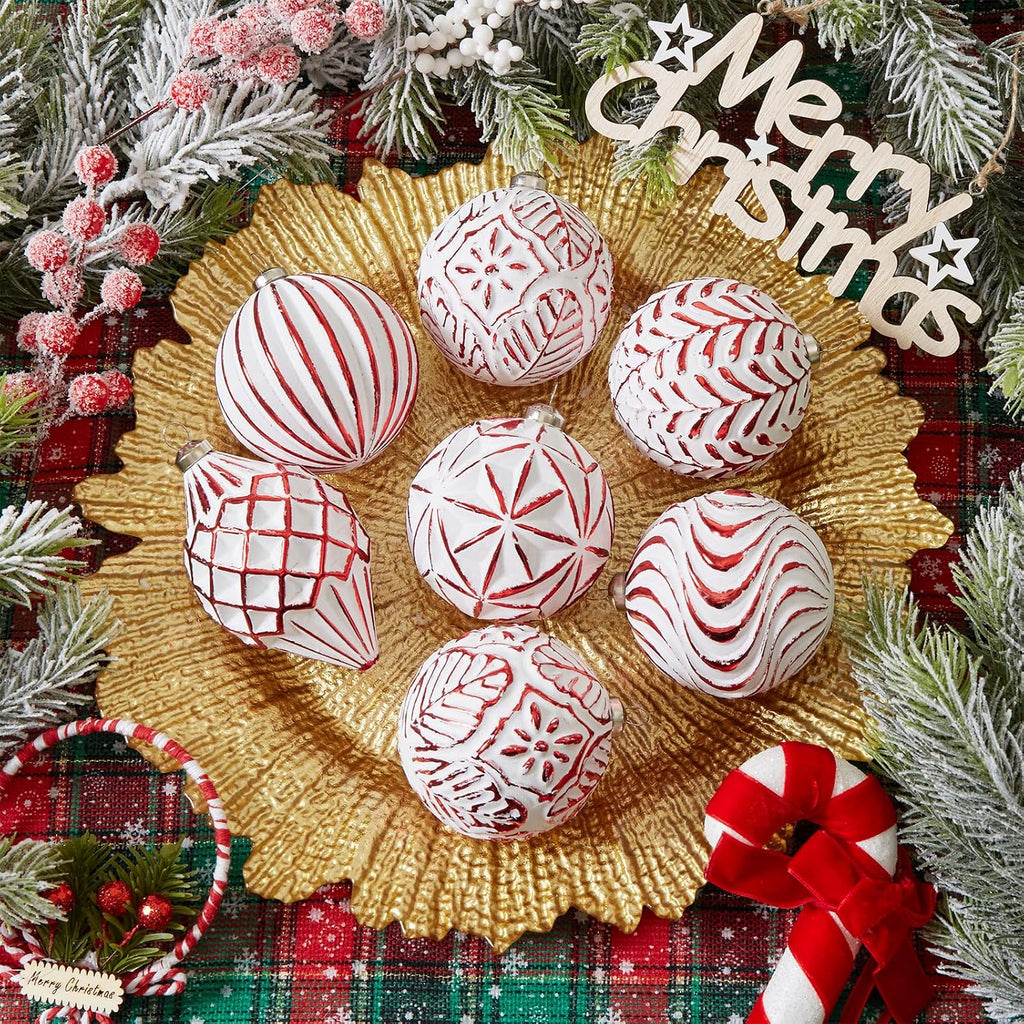 16Pcs Vintage Rustic Christmas Ball Ornaments - Large Shatterproof Neutral Christmas Ornaments Set Farmhouse Christmas Decor for Xmas Tree Home Party Holiday (Red)