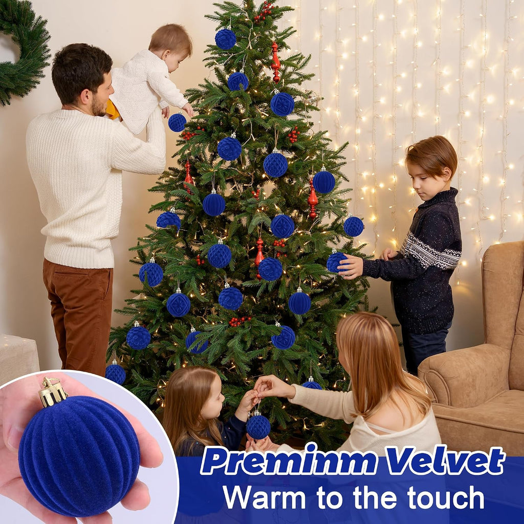 BLEUM CADE 16Pcs Blue Velvet Shatterproof Christmas Ball Ornaments