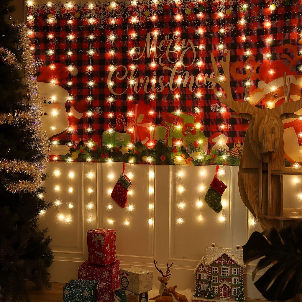 Meonum 2 Pack 195LED Curtain Tapestry Backdrop String Lights