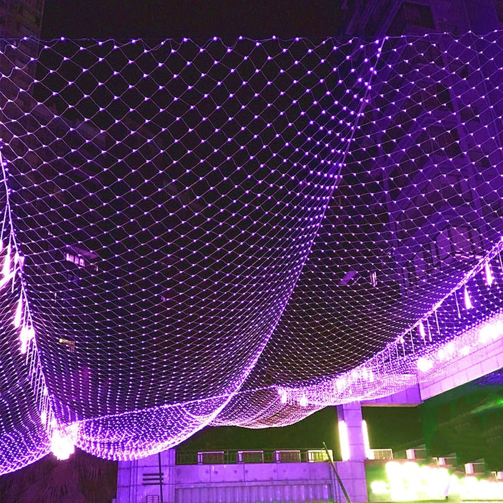 LJLNION Christmas Net Lights, 360 LED 12ft x 5ft Connectable Christmas Mesh Fairy String Lights,8 Modes Low Voltage Safe Adaptor for Xmas Trees, Bushes, Wedding, Outdoor Garden Decorations, Purple