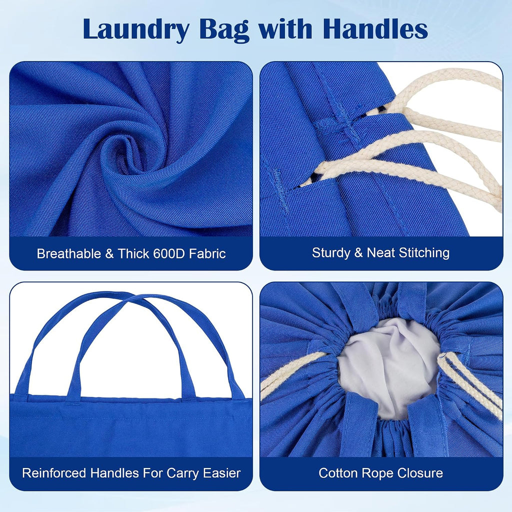 Laundry Bag with Handles & Drawstring Closure, 27.6"Wx35"H Blue, 1Pack