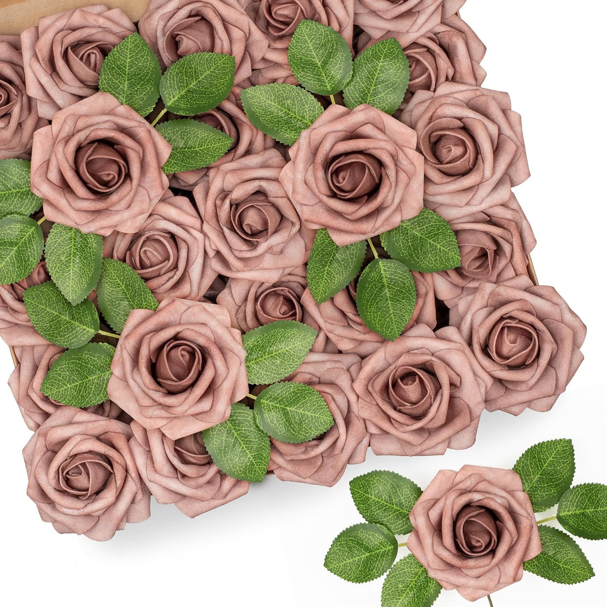 Mocoosy 50Pcs Artificial Rose Flowers, Dusty Roses for Decorations, Real Touch Foam Fake Rose Bulk with Stems DIY Wedding Bouquets Bridal Shower Centerpieces Floral Arrangements Party Table Home Decor