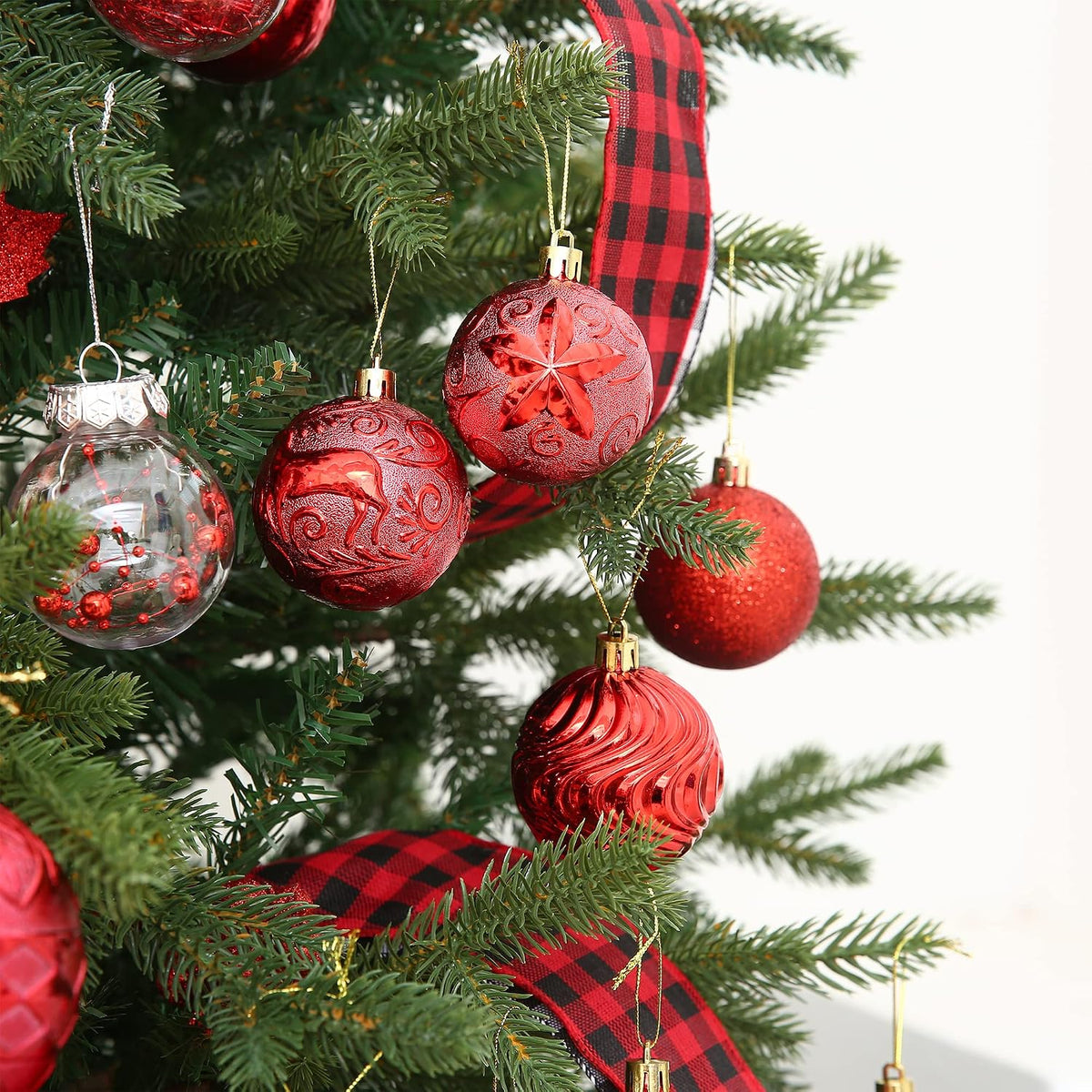 34ct Red Christmas Ball Ornaments Shatterproof Plastic Christmas Tree Decorations for Xmas Party Home Office Holiday Decor -Medium Size (2.36"/ 60mm)