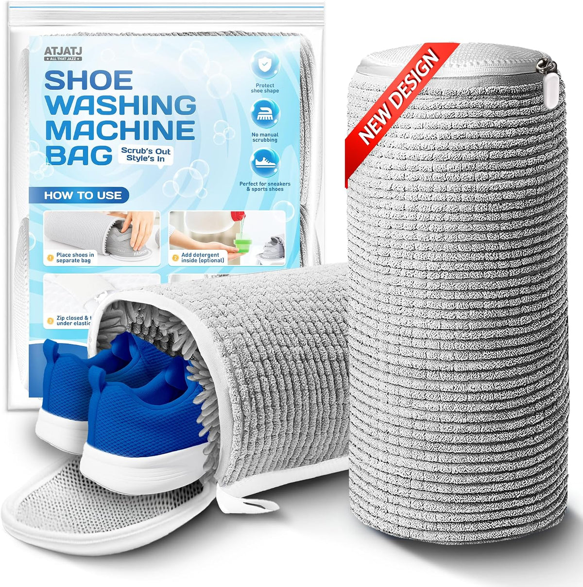 2-Pack Shoe Washing Machine Bag, 360° Deep Shoe Laundry Bag for Washer, Reusable Mesh Shoe Bag with Secure Zipper, Easy Clean Shoe Bag for Sneakers, Tennis Shoes & Gym Trainers