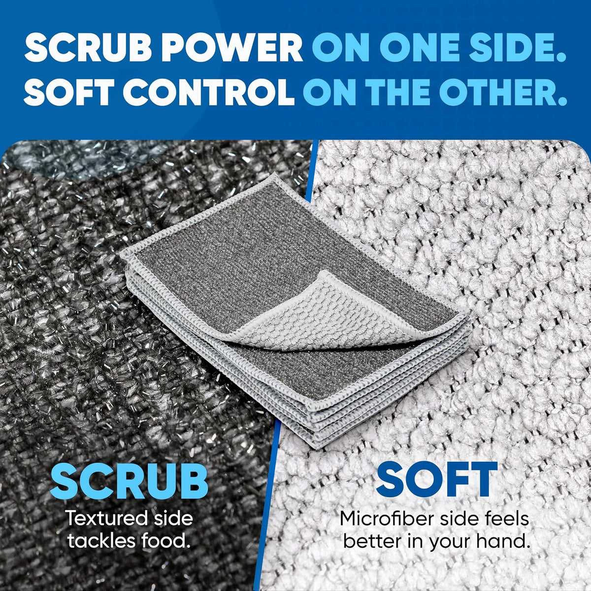 Microfiber Wholesale Scrubber Cloths (6 Pack) – Scrub Without Scratching, Safe for Non-Stick, Stainless Steel & Glass – Two-Sided 4"x6" Dish Scrubbing Cloths for Baked-On Food, No Sponge Smell