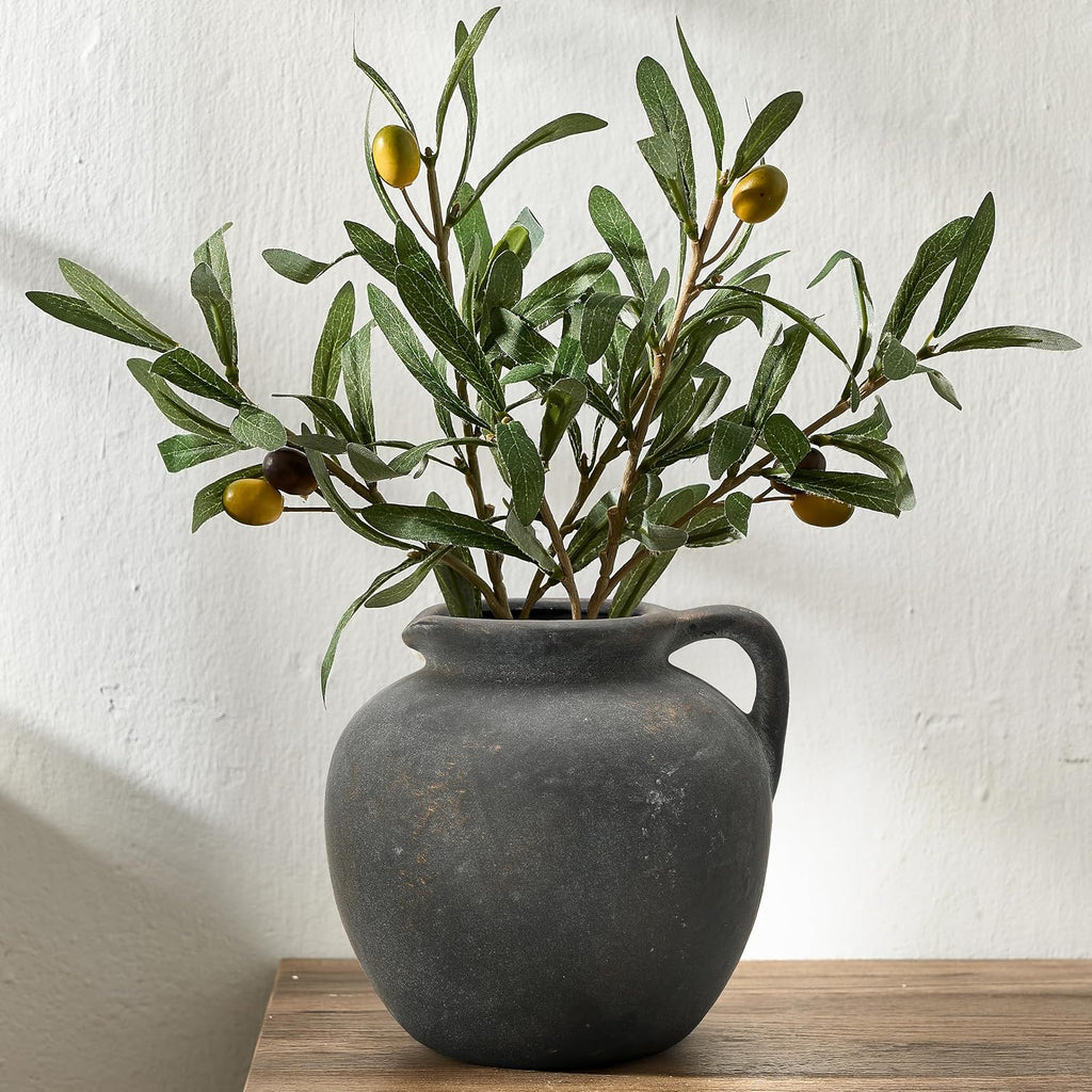 5.6 Inch Vintage Farmhouse Ceramic Vase, Antique Terracotta Vase with Handle Boho Decor Decorative Vase, Rustic Vase for Home Decor Living Room Book Shelf Table Coffee Desk Dining Fireplace