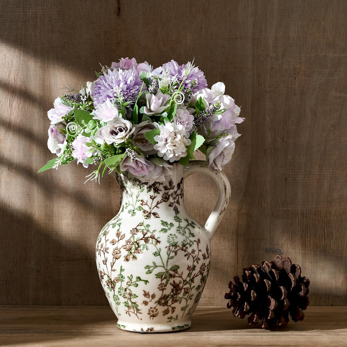Ceramic Rustic Farmhouse Vase with Handle,‌Retro Flower Vase for Home Decor