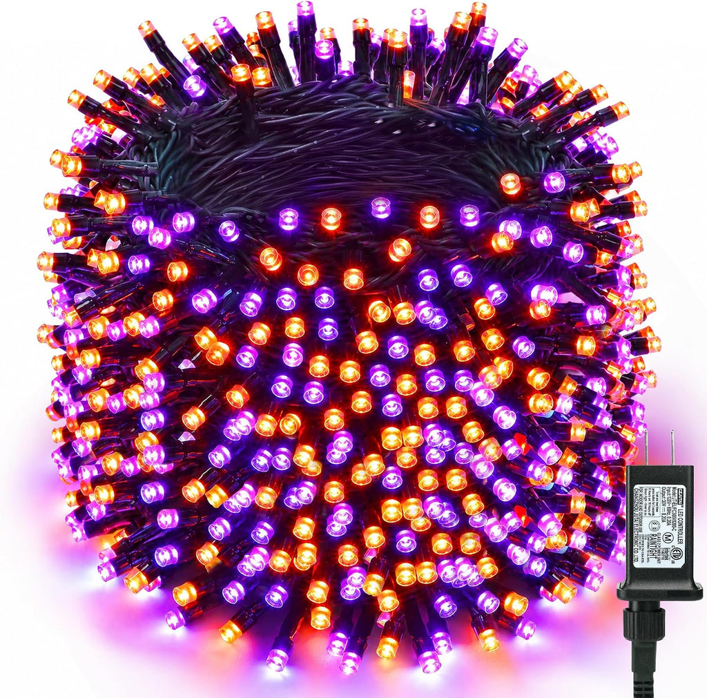 ODEETRONIC Purple & Orange Outdoor Halloween String Lights, 164 ft, 500 LED