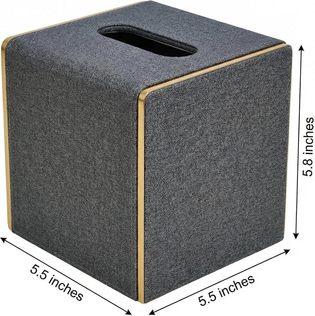 PU Leather Square Tissue Box Cover, Linen Tissue Box Holder with Magnetic Closure, Decorative Modern Cube Tissue Box for Bathroom Vanity Countertop Bedroom Office Desk (Gray)