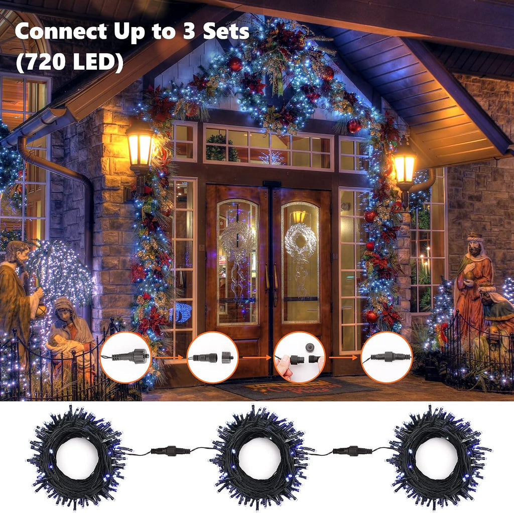 Brizled Blue White Christmas String Lights Indoor Outdoor, 78.74ft 240 LED