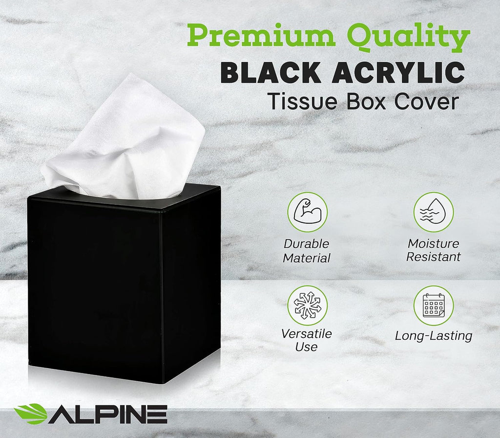 Alpine Industries Black Acrylic Tissue Box Cover - Eco Friendly Dispenser - Decorative Holder/Organizer for Bathroom, Office Desk & Car (Black)
