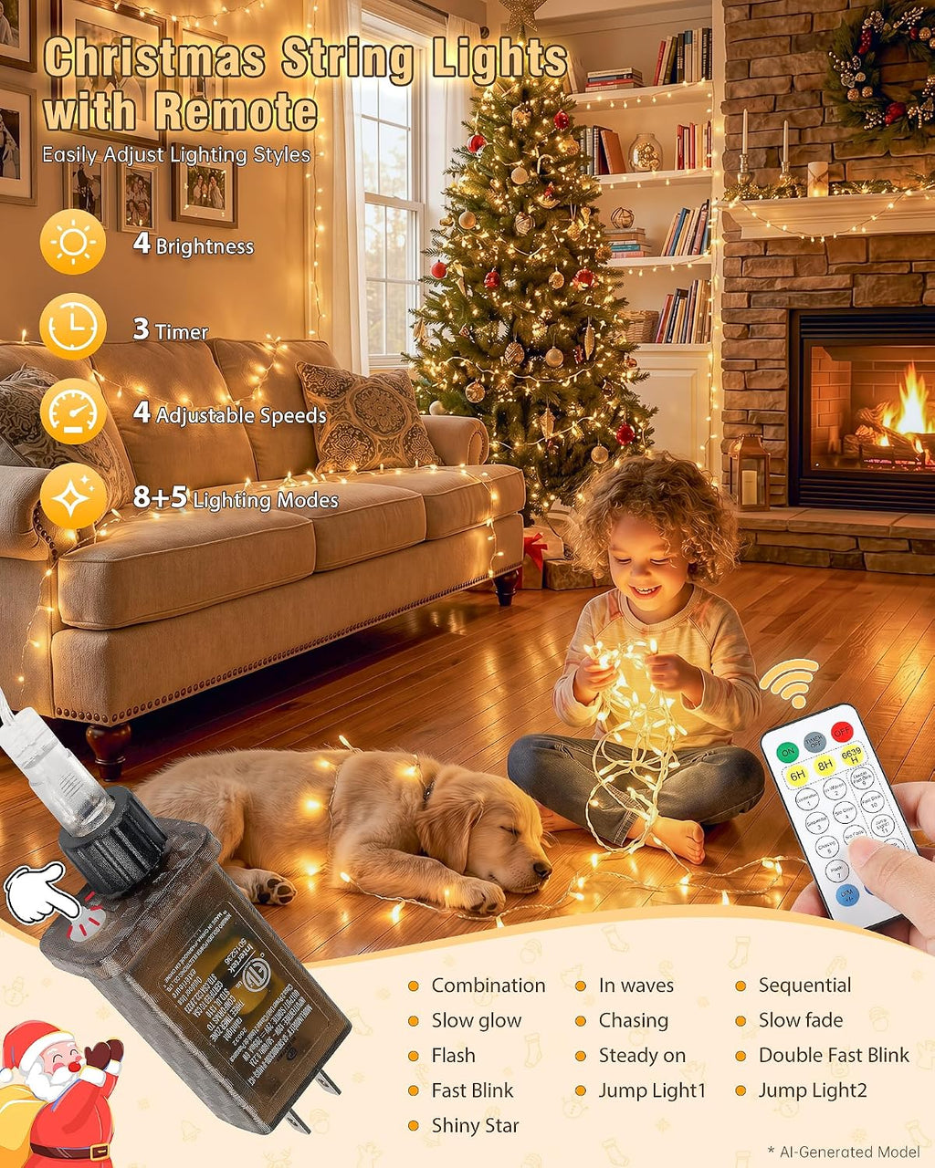Warm White Christmas String Lights, 33FT 100 LED Fairy Lights Indoor