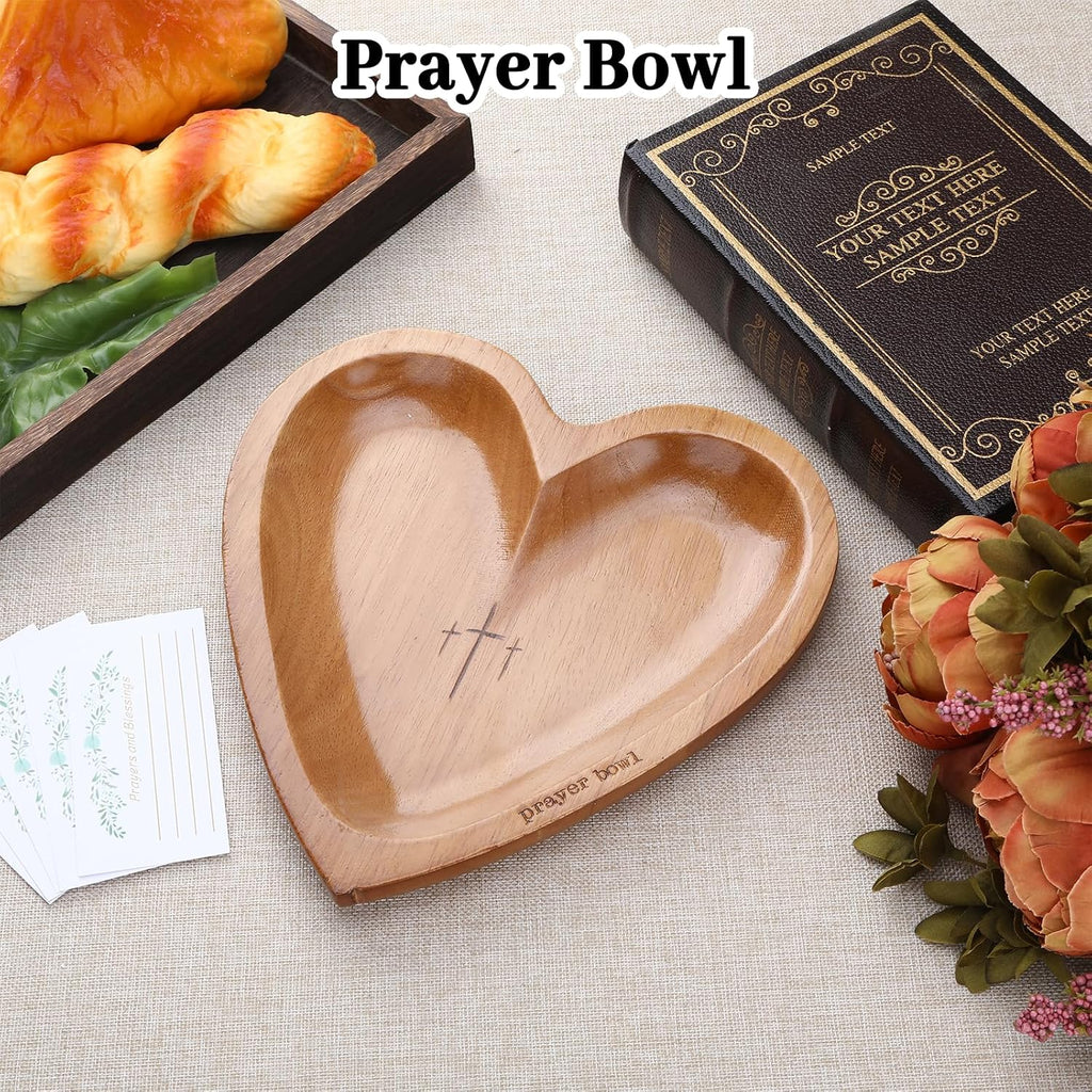 Prayer Bowl Wooden, Decorative Heart Shaped Bowl with Prayer Cards for Women, Christian Gifts for Women, Decorative Dough Bowls for Home Decor, Mothers Day Religious Gifts for Mom (Wood)