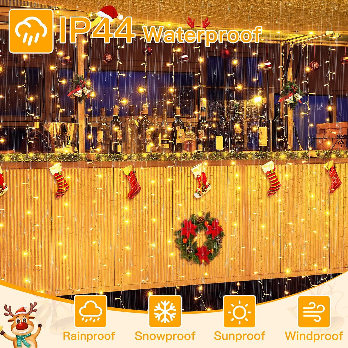 Ollny Curtain Lights 6.6x6.6ft, 200 LED String Lights with Remote 8 Modes Dimmable Timer, USB Power Fairy Light for Bedroom Backdrop Indoor Wall Window Christmas Decorations, Warm White (Pack of 2)