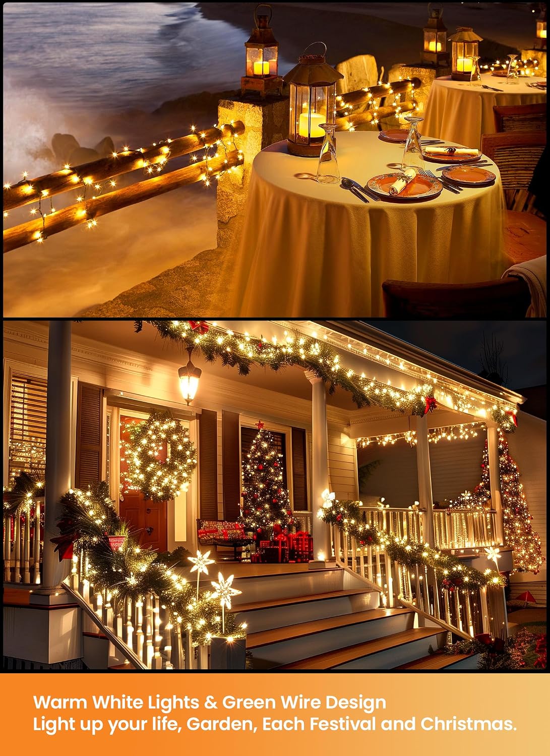 Brightown 200 LED Christmas Mini Lights, 75FT String Lights Indoor with 8 Light Modes, Connectable Fairy Lights Plug in for Outdoor Xmas Trees Garland Wreath Holiday Decorations, Warm White
