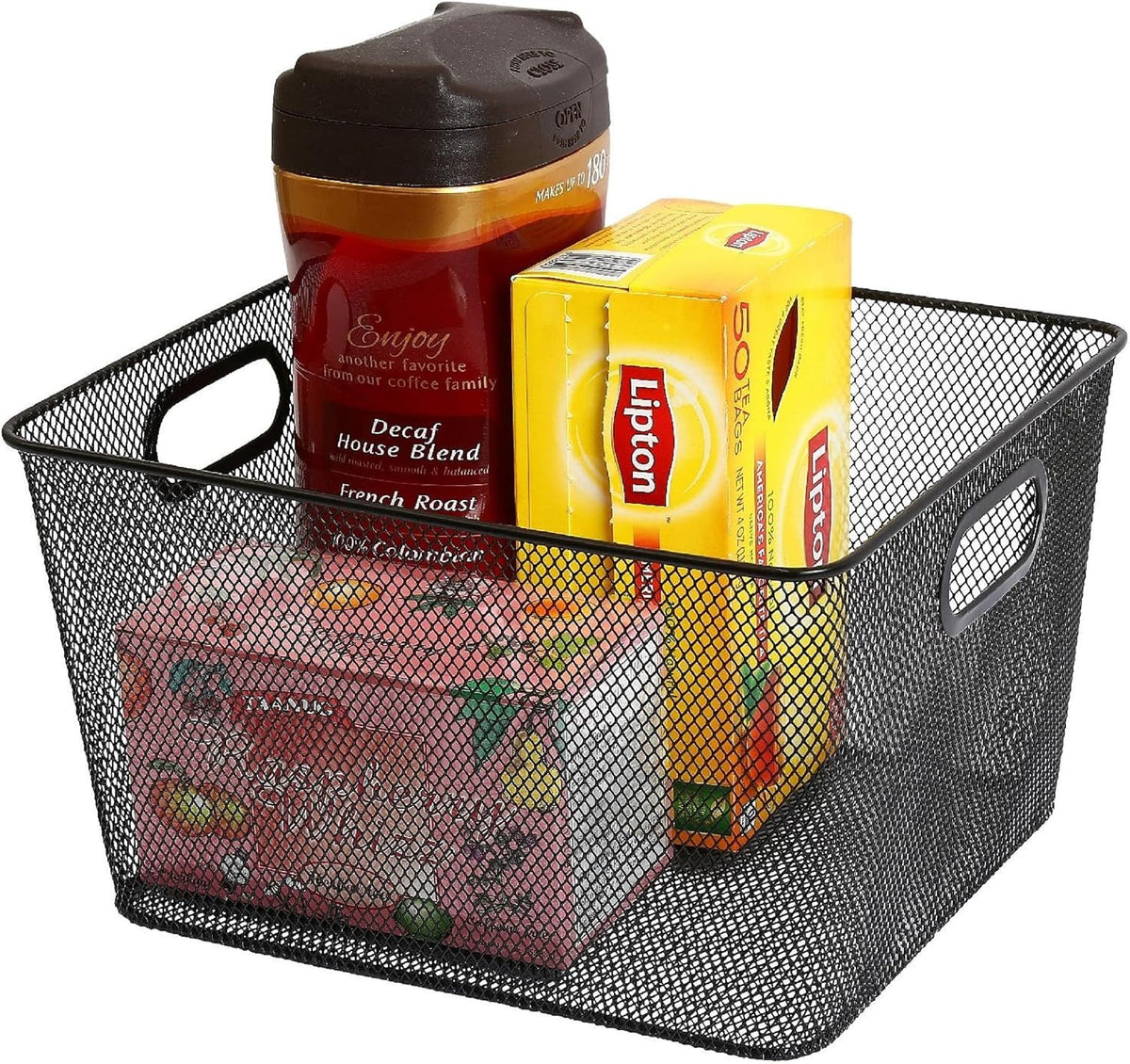 YBM Home Wire Mesh Kitchen Storage Basket Organizer for Organizing Household Pantry and Kitchen Cabinets - Multipurpose Wire Storage Baskets for Home, Dorm Room, Garage, Black - 6 Pack