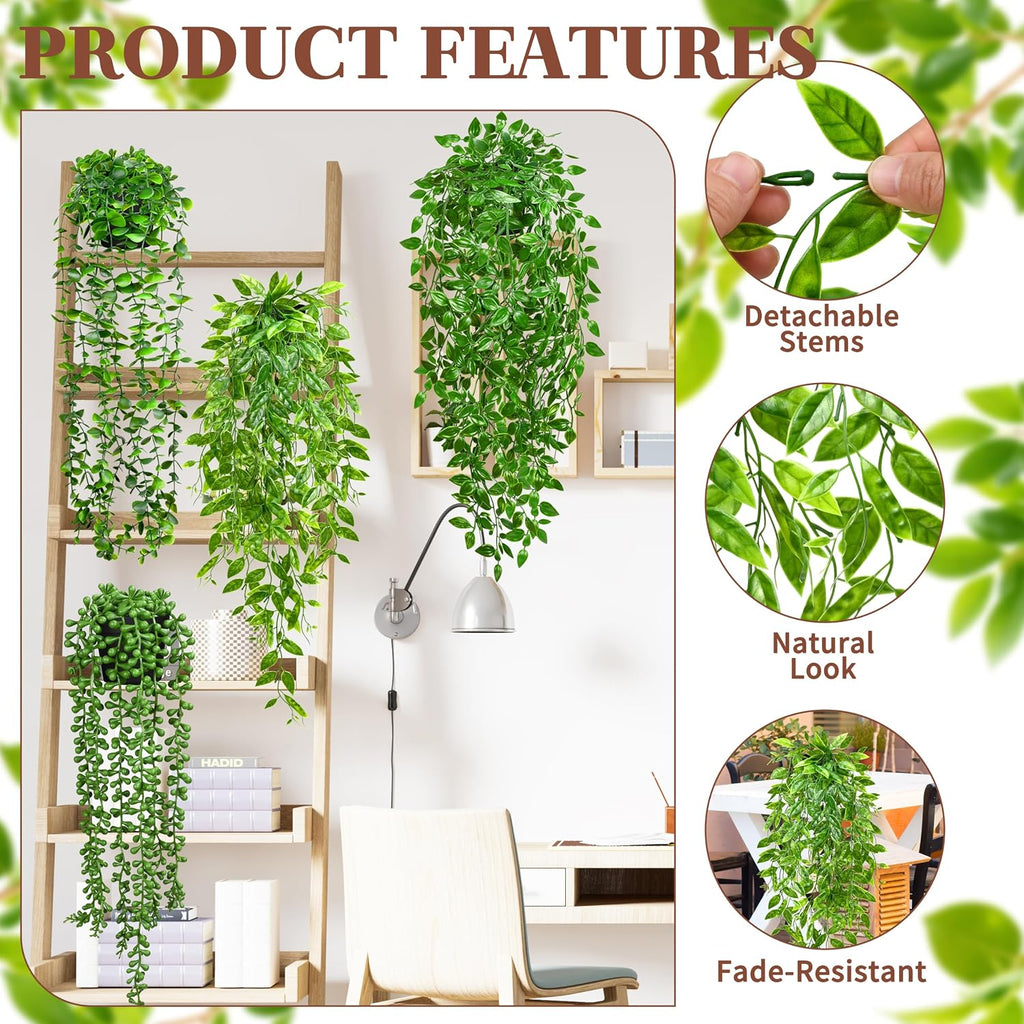 Palonu 4Pcs Artificial Hanging Plants with Cascading Faux Vines