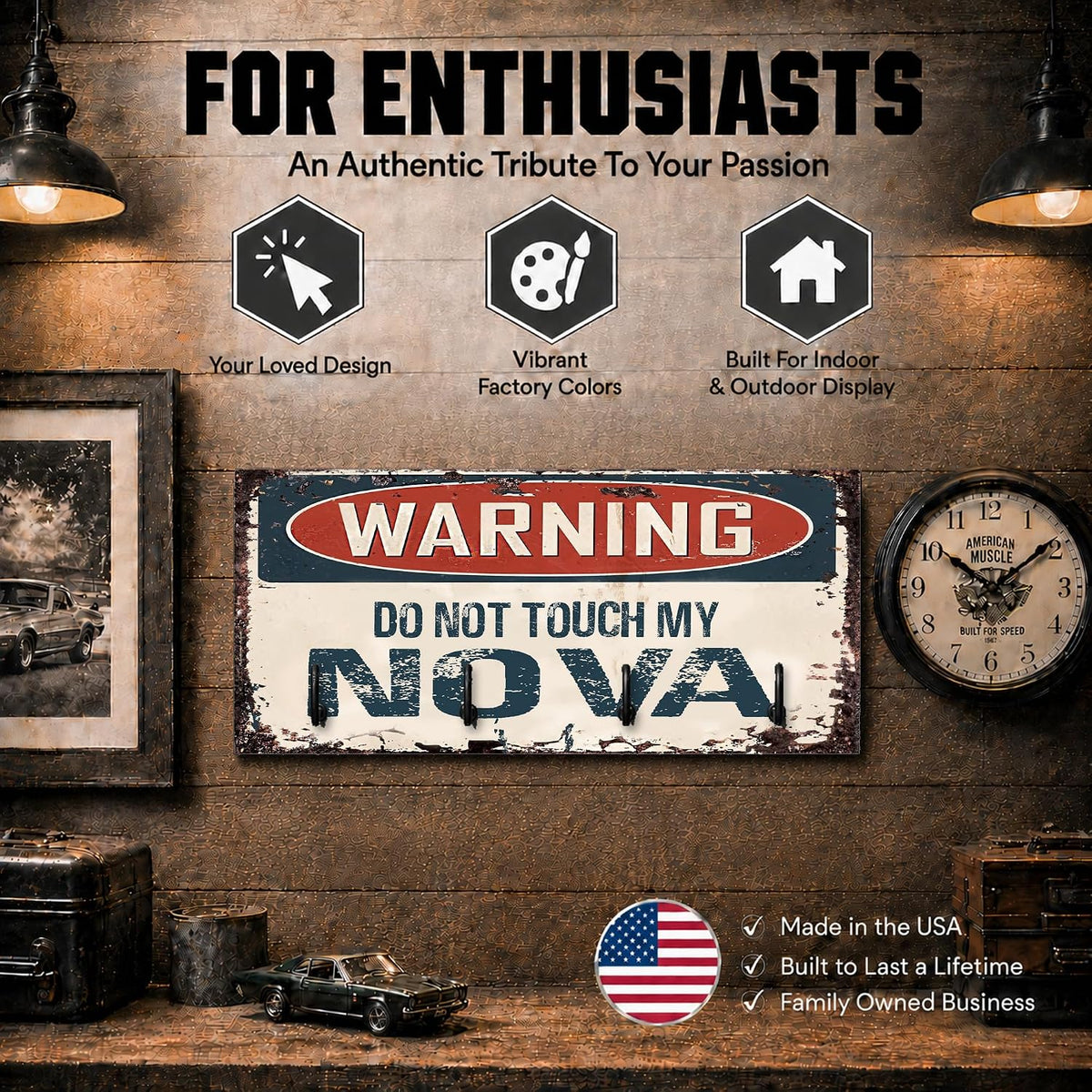 Brotherhood Compatible with Nova Warning Do Not Touch My Nova Rusty Grunge Old Antique Design Key Hanger Organizer Wall Mount Rack for Holders Home Keys Ring Decorative Hangers Decor Hook Holder