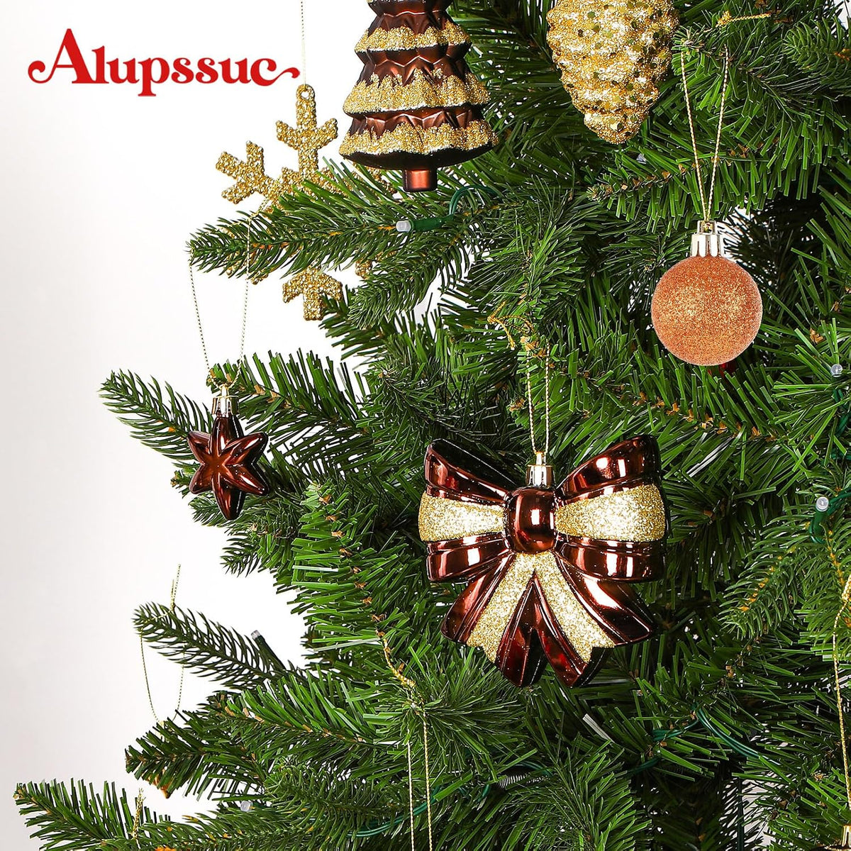 Alupssuc 82pcs Classic Christmas Balls Ornaments Set, Bronze Copper Gold