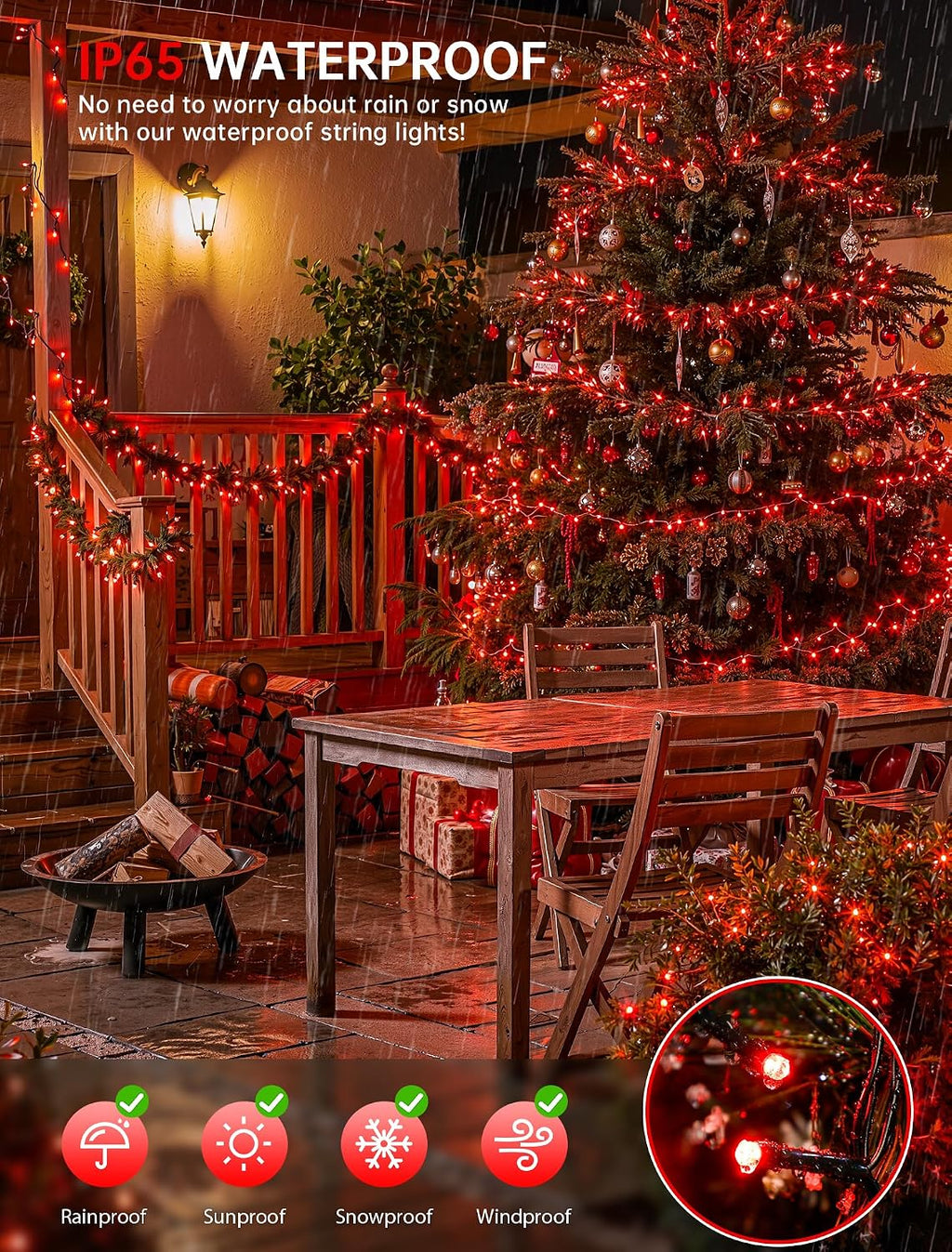 Hopolon 33FT 100 LED Red Halloween Christmas Fairy Twinkle String Lights