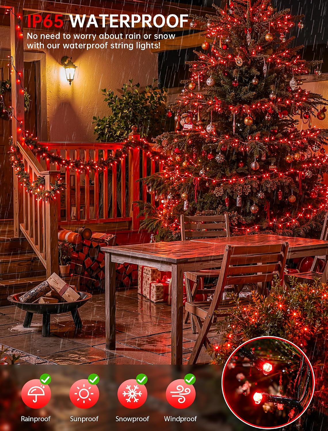 Hopolon 33FT 100 LED Red Halloween Christmas Fairy Twinkle String Lights