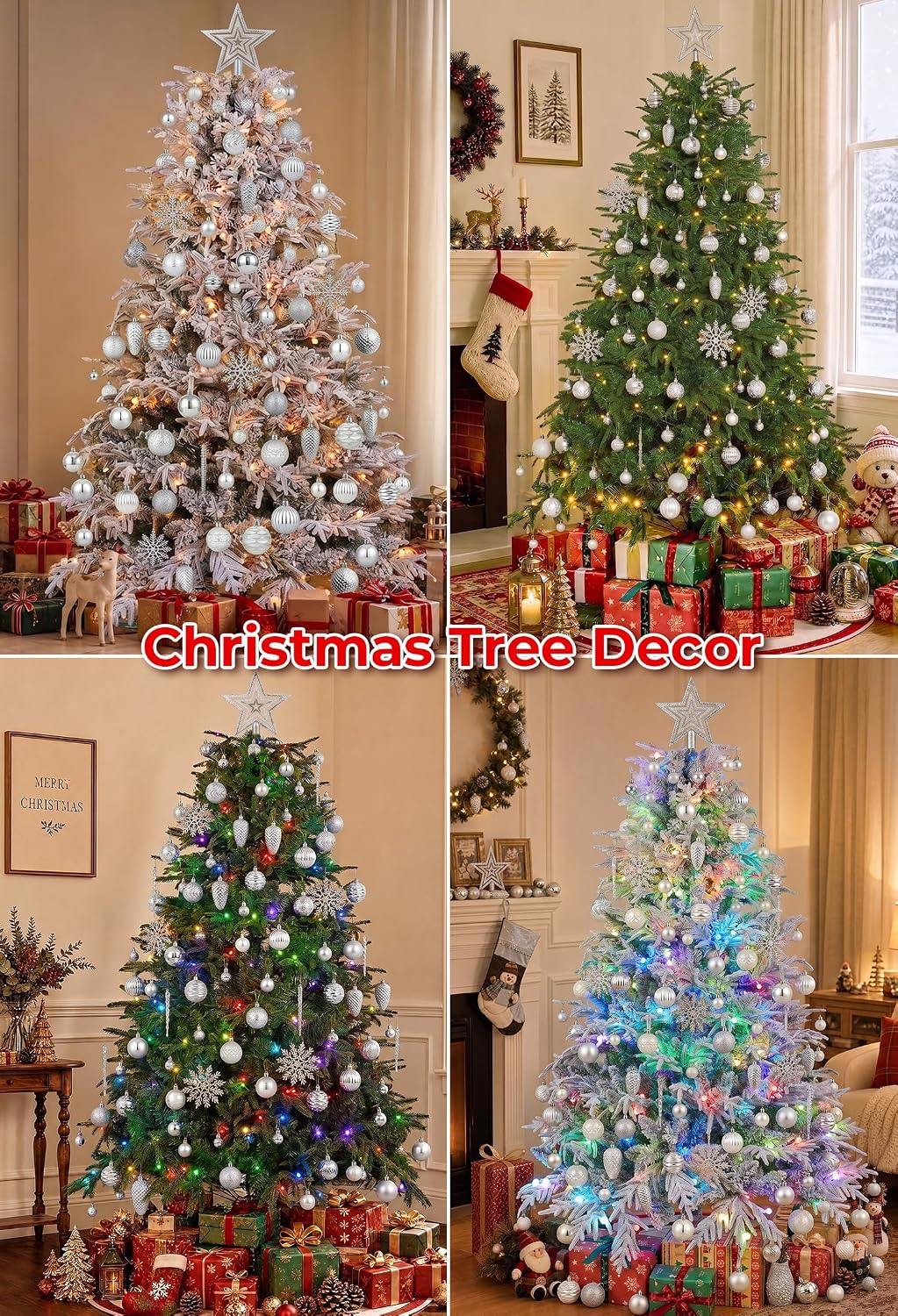 Brightown 100Pcs Christmas Tree Decorations Ornaments Set, Champagne Silver