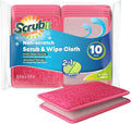 Scrub and Wipe Scrubbing Pads [10 Pack] – SCRUBIT Dual Sided Scouring Pad and Sponge - Reusable Kitchen Scrubbing Sponges for Dishes, Pots, Pans Utensils & Non-Stick Cookware (Pink)