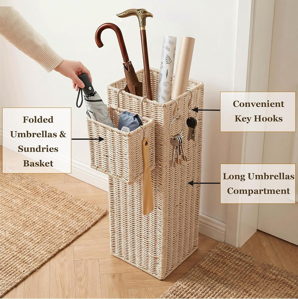 Wicker Umbrella Stand for Entryway, Decorative Rattan Holder