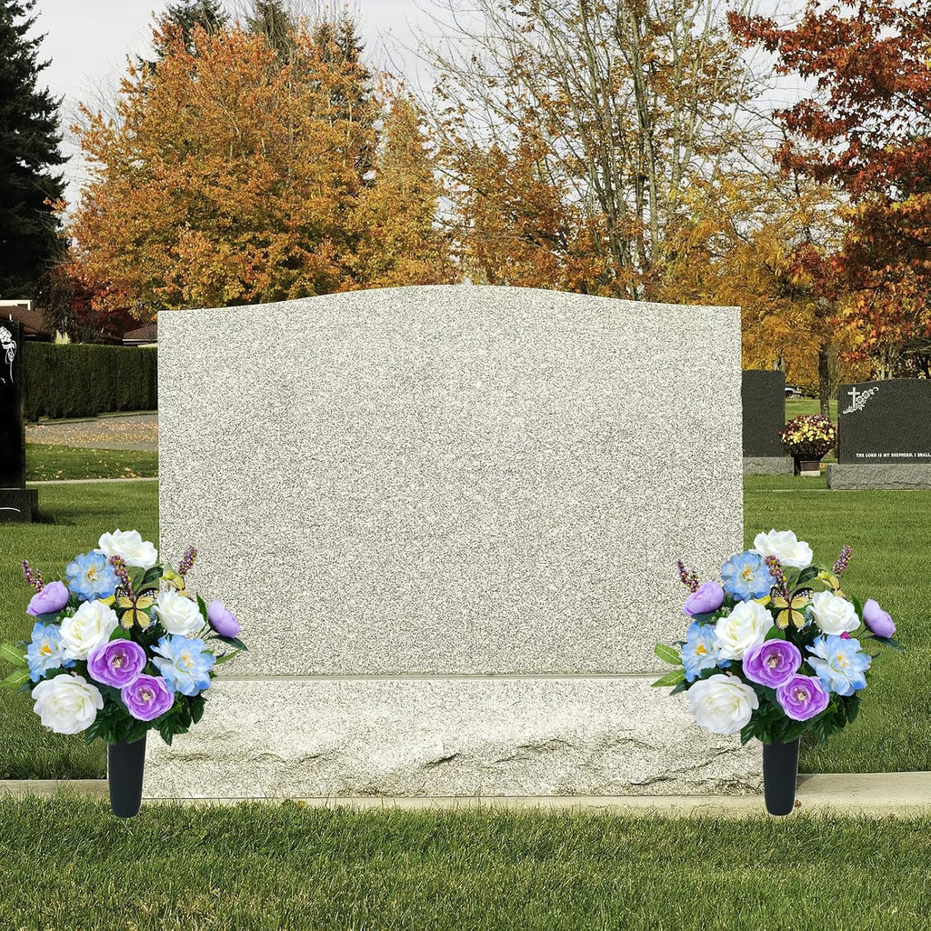2Pcs Spring Cemetery Flowers for Grave, Artificial Rose, Purple, 17.7in