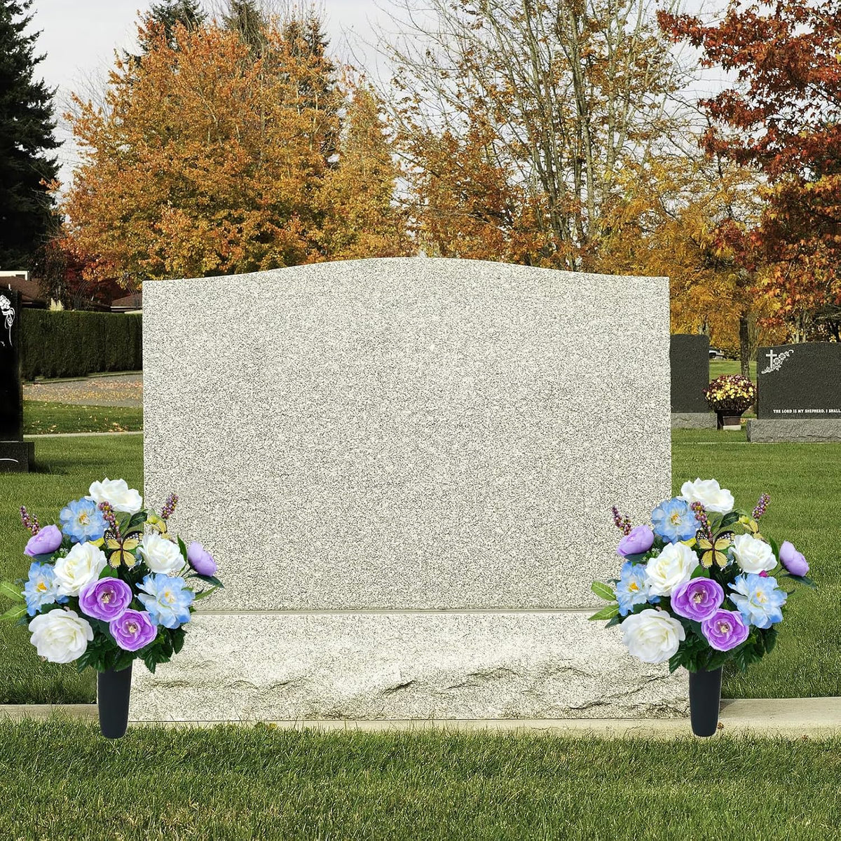 2Pcs Spring Cemetery Flowers for Grave, Artificial Rose, Purple, 17.7in