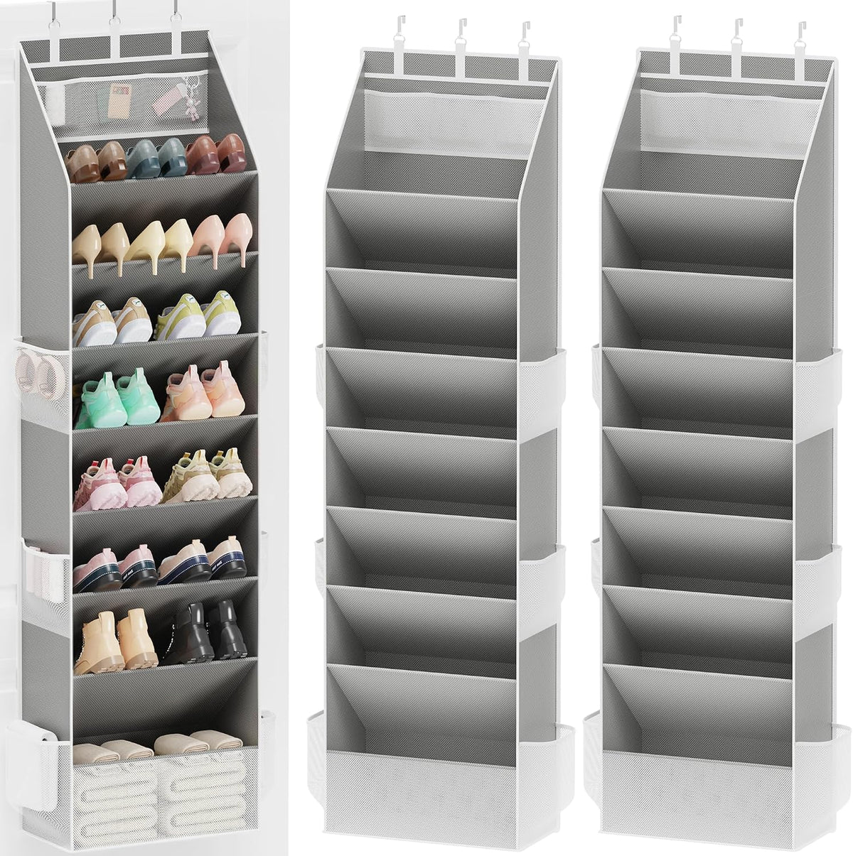 Criusia Shoe Storage, Over the Door Shoe Organizer, Hanging Closet Shoe Storage with Large Deep Pockets, Fits 16–24 Pairs of Sneakers, Sandals, Boots, Gray