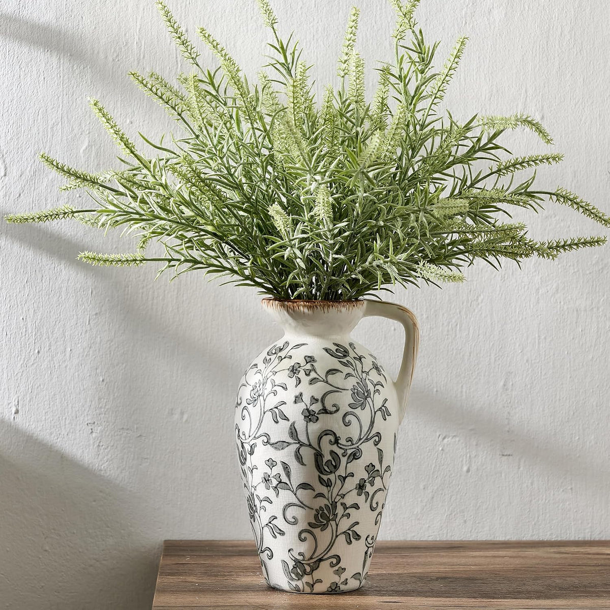 8.9 Inch Vintage Gray Chinoiserie Floral Vase, Antique Rustic Ceramic Vase for Home Decor, Living Room, Bookshelf, Office, Entryway, Garden, Chinoiserie Decor, Tuscan Decor